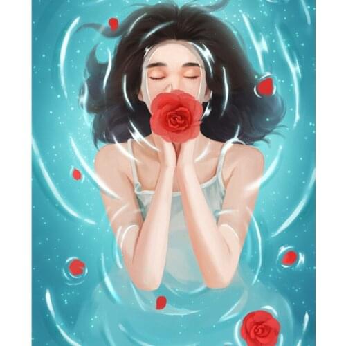 Painting By Numbers DIY Dropshipping 40X50cm Dream Ocean Red Flower Girl Figure Canvas Room Decoration Art picture Child Gift