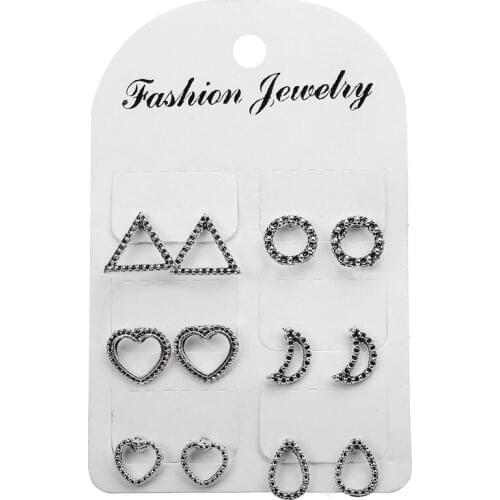 6 Pairs/Set Fashion Moon Love Triangle Geometric Stud Earrings Set Women Stud Earrings Wedding Bride Party Jewelry For Women