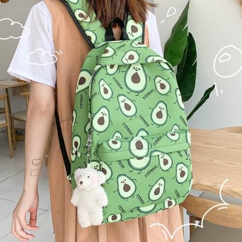 2021 summer new avocado backpack Fashionable cute little fresh womens nylon backpack College style teen girl student schoolbag
