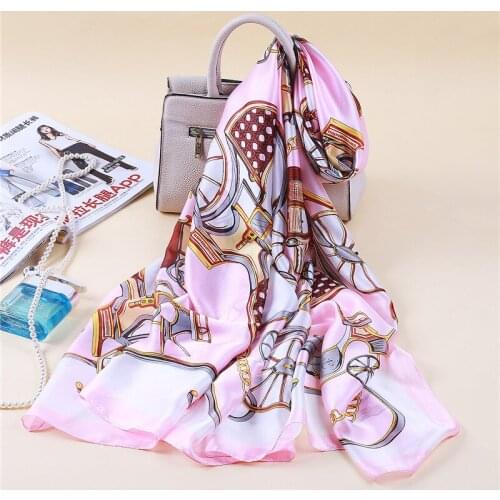 New Silk Scarf Womens Fashion Scarves Carriage Print Sunproof Shawl in Spring and Summer