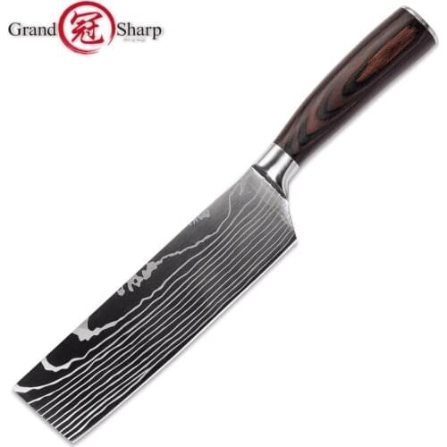 NEW Nakiri Knife Damascus Laser Pattern Japanese Kitchen knives Cleaver Vegetables Slicing Cooking Tools Credit Card Knife Gift