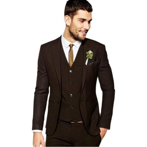 Slim Fits Chocolate Mens Business Suit Cocktail Dress Groom Tuxedos Coat Waistcoat Trousers Sets (Jacket+Pants+Vest+Tie) W:316