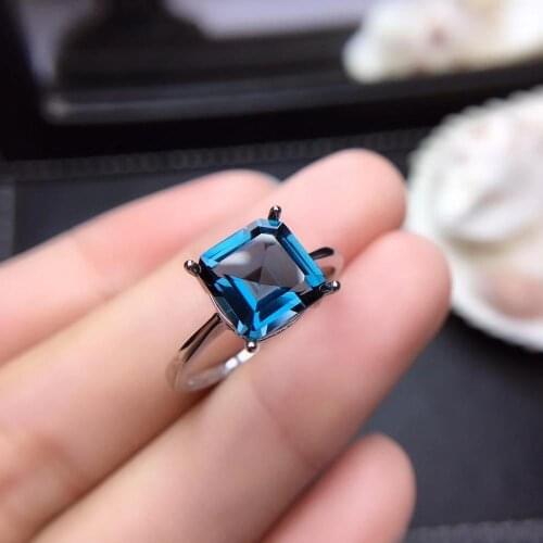 Charming natural topaz Ring blue color Jewelry 925 sterling silver square gem girl birthday gift new year