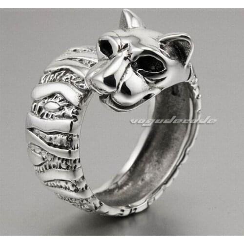 Solid 925 Sterling Silver Rings for women leopard Big Cat Ring 8E002