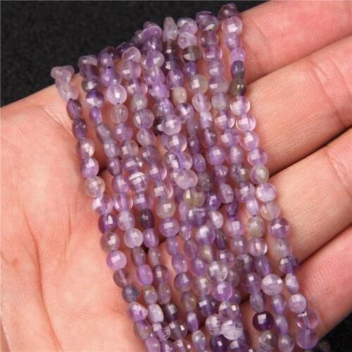 Genuine Natural Purple Amethysts Crystal Quartz Beads 4mm 6mm Coin Shape Faceted Quartz Gem Stone Beads for Jewelry Making