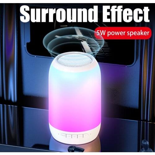 Portable Wireless Bluetooth 5.0 Speaker Column Waterproof Colorful Night with Touch Control Desk Table Lamp FM Radio USB Center