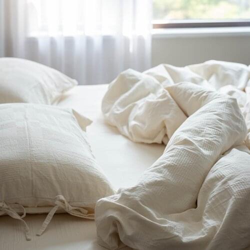 Simple Plain Color Japanese Bed & Breakfast Style Cotton Bed Sheet Fitted Sheet Four-Piece Set Soft and Comfortable Cotton