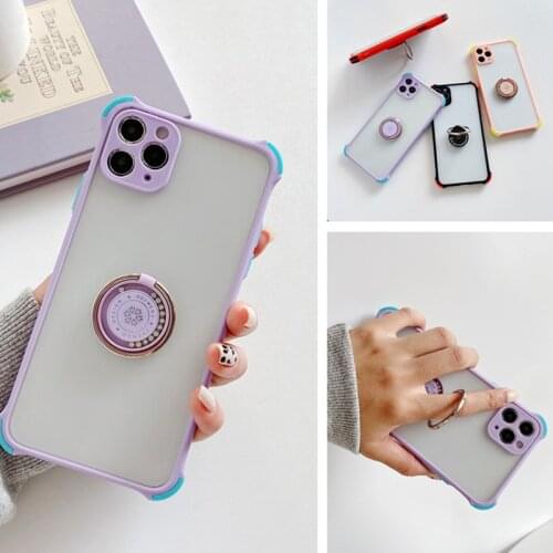 With Ring Candy Color Phone Case For Samsung Galaxy Note 10 Lite 9 8 10Pro A10 A20 A30 A50 A70 S 5G Shockproof Transparent Cover