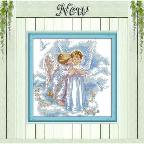 Whisper of angels,boy kiss Girl,Counted print on canvas DMC 14CT 11CT Cross Stitch Needlework kit,Embroidery Set,home wall Decor