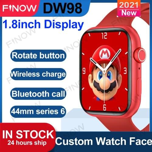 2021 Finow DW98 Smartwatch 1.8inch HD Screen Wireless Charge 44mm relogio iwo Smart Watch Men reloj inteligente PK FK88 Pro W46