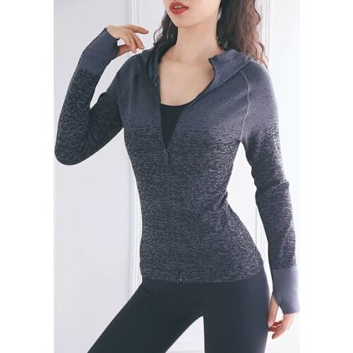 Zhangyunuo Workout Hooded Women Sports Sweater Yoga Tops Zipper Training Fitness Gym Long Sleeve Shirt Thumb Button Active Wear