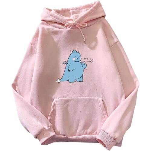 Lovely Dinosaur Printed Anime Hoodie Women Sweetshirt Korean Fashion Long Sleeve Pocket Tracksuit Casual Loose Moletom Sudaderas