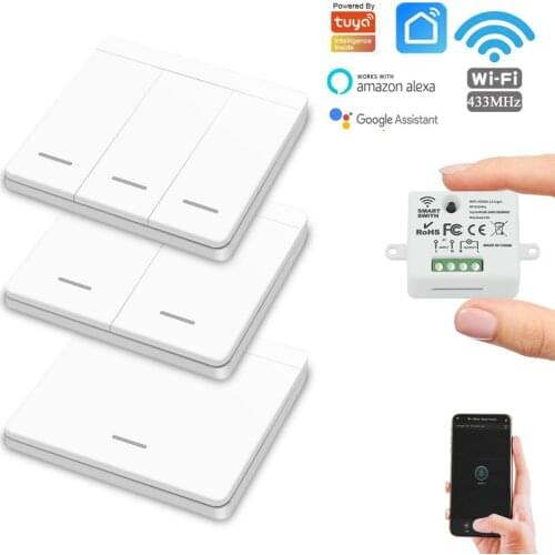 Tuya WiFi Smart Light Switch 220V 433MHz Wireless Remote Control Push Button Wall Panel Timer Relay Module For Google Home alexa