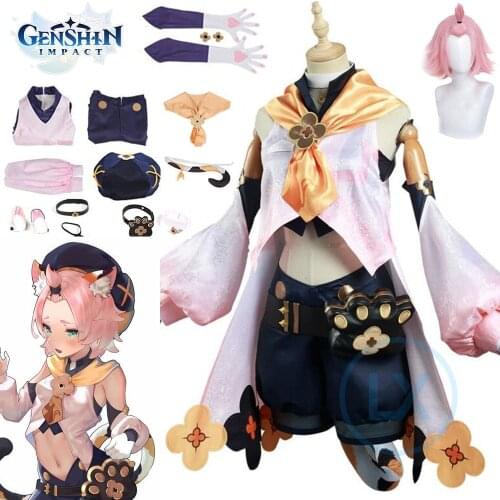In stock Game Genshin Impact Diona Cosplay Costume Wigs Anime Outfits Dress Halloween Carnival Uniforms For Women Girls