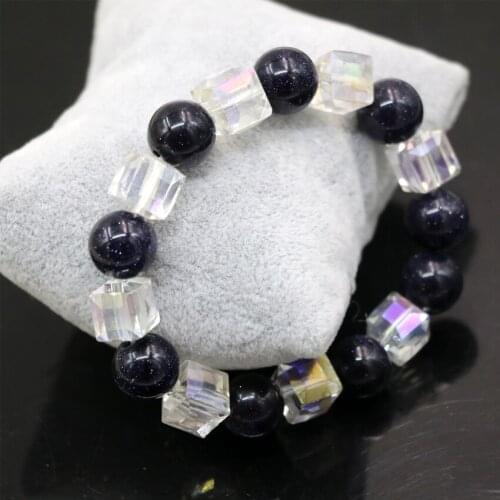 High grade 12mm round natural blue sandstone round beads charms bracelets 10mm white crystal beads women jewelry 7.5inch B2935