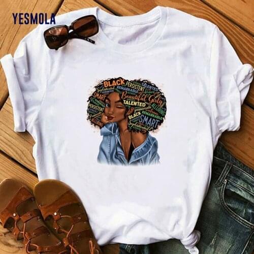 YESMOLA Women T Shirts Beautiful Afro Lady Graphic T Shirts Queen Girl Power Letter Slogan Tee Tops Feminist Tees Lady T-shirt