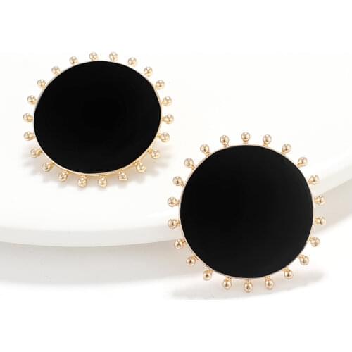 AENSOA New Design Vintage Black Round Stud Earrings for Women Bohemian Big Enamel Painting Statement Big Earrings Party Jewelry