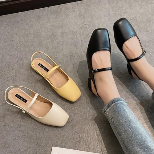 Women Flats 2021 Summer Woman Sandals Square Toe Slip on Shoes Back Strap Ladies Shoes Low Heels Dress Shoes Zapatos Mujer 9269N