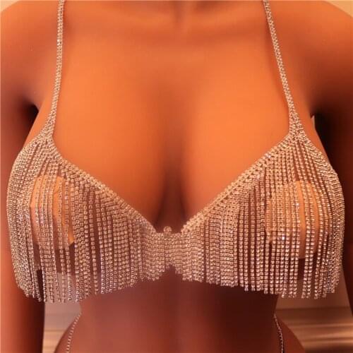 Handmade Sexy Tassel Body Chain Rhinestone Bra Harness for Women Luxury Crystal Lingerie Bikini Jewelry Chest Body Jewelry