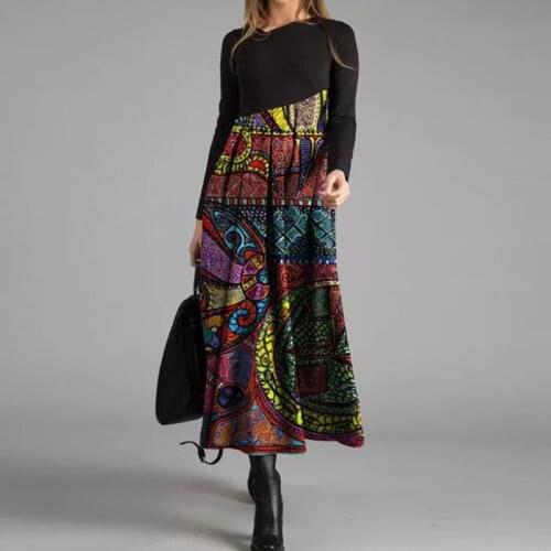 2021 Fall Dresses For Women Long Sleeve Floral Print V-neck Autumn Fashion Bohemian Slim High Waist Maxi Dress Elegant Clothing