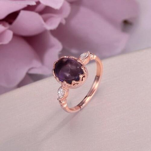 100% Natural Amethyst Rings For Women Oval Purple S925 Sterling Silver Vintage Jewelry Bridal Wedding Anniversary Ring CCRI022