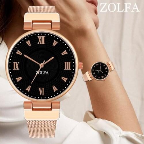 ZOLFA Fashion Casual watches Womens Classic Quartz Stainless Steel Wrist Watch Bracelet Watches