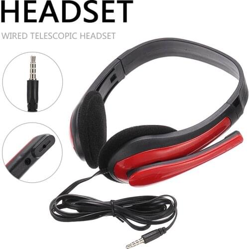 1 Pcs New Red 3.5mm Microphone Adjustable Headband Wired Stereo Headset Noise Cancelling Earphone For Computer Laptop Desktop