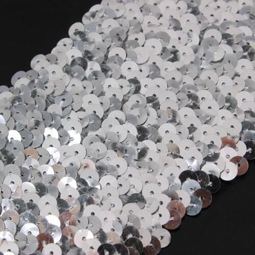 1yard 9row Beaded Silver Sequin Elastic Stretch Trim Lace Ribbon Trimming Tape Applique Sewing Supplies for Dance Dress T1636