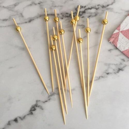 100pcs Beads Food Picks Dessert Buffet Fruit Salad Fork Cake Muffin Party Vegetable Sticks Cocktail Toothpicks Cake Sign