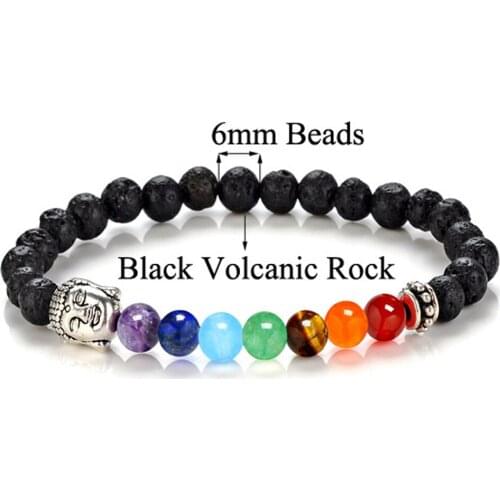 2019 6mm Lava Stone Pave 7 Chakra Bracelet Black Lava Healing Balance Beads Reiki Buddha Prayer Natural Stone Bracelet Jewelry
