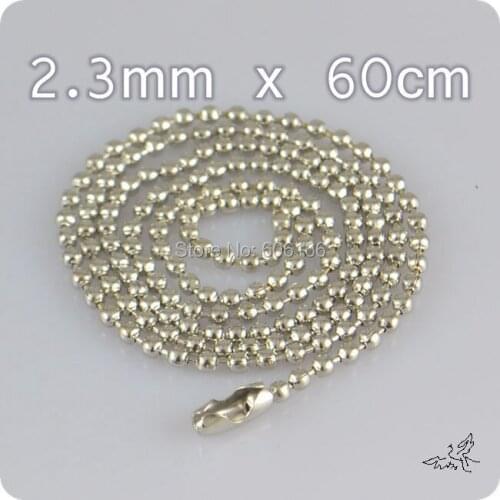 30pcs/lot 2.3mm 60cm Silver Tone Dog Tag Chains Ball Bead Chain Necklaces Keychains for Pandent Free Shipping
