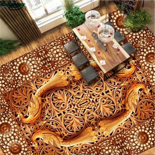 Beibehang Large custom flooring Chinese wood carving Phoenix 3D stereo floor fine decoration