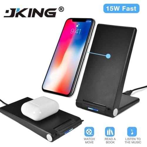 15W Fast Wireless Charger Foldable Qi Wireless Charging Stand For HUAWEI Mate 20 LG V30 V40 AirPods 2 Drop Shipping