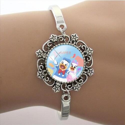Disney Donald Duck And Daisy Bracelet Animation Picture Cabochon Bracelet Dome Bracelet Daisy Photo Glass Couple Bracelet