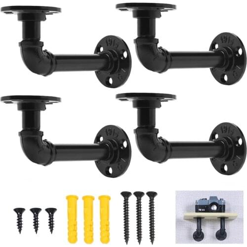 90 degree Double Flange 2.5cm Industrial Iron Pipe Shelf Brackets Rustic Pipe Brackets Black Wall Mounted Vintage Furniture