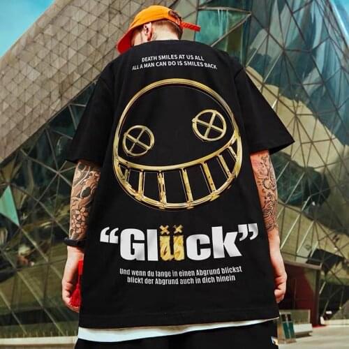 Smile Print T Shirt Men Japanese Harajuku Tops Streetwear Casual Black Half Sleeve Oversized Tops Summer Japan Tshirts Males