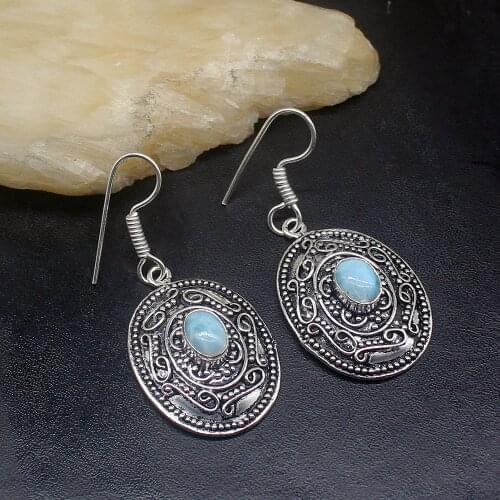Gemstonefactory Big Promotion Unique 925 Silver Antique Natural Blue Larimar Women Ladies Gifts Dangle Drop Earrings 20211874