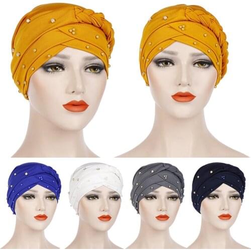 Head Scarf For Muslim Women Cotton Turban Scarf Bonnet Hijab Caps Pearl Inner Hijabs Femme Musulman Arab Wrap Hair Accessories
