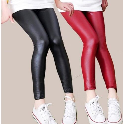 Pencil Pants High Elasticity Wear-resistant Casual Girls Solid Color Faux Leather Leggings Children Skin-friendly Slim Trousers