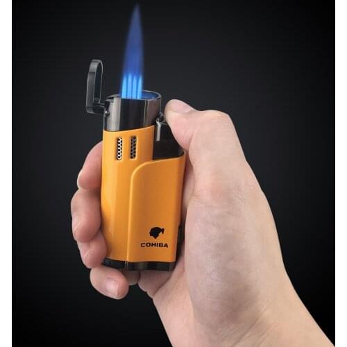 COHIBA Metal Cigar Tobacco Windproof Lighters 4 Torch Jet Flame Refillable With Punch Smoking Tool Accessories Portable