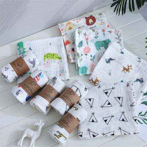 Muslin 100% Cotton Baby Blanket 110*120cm Soft Newborn Blankets 2 Layers Bath Gauze Infant Swaddle Wrap Sleepsack Stroller Cover