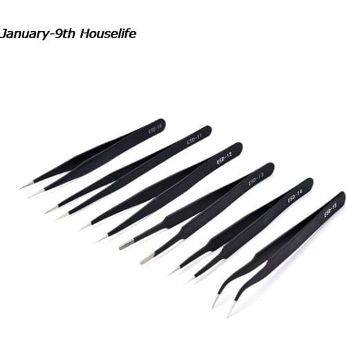 6pcs/lot Precision ESD Tweezers Set Stainless Steel Anti-static Tweezers Repair Tool Soldering Station Welding Assist