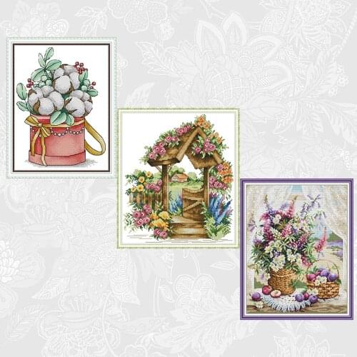 Gate of Wonderland Counted Cross-stitch 11CT 14CT DIY Embroidery Sets Window Sill Flower Basket Needlework Cross Stitch Kits