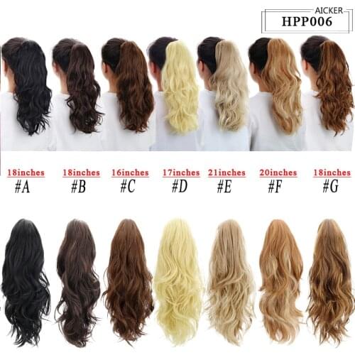 AICKER 18" Synthetic Claw Clip In Ponytail Hair Extensions Blonde Long Wavy Jaw Pony Tail Extension Drawstring Wrap Around