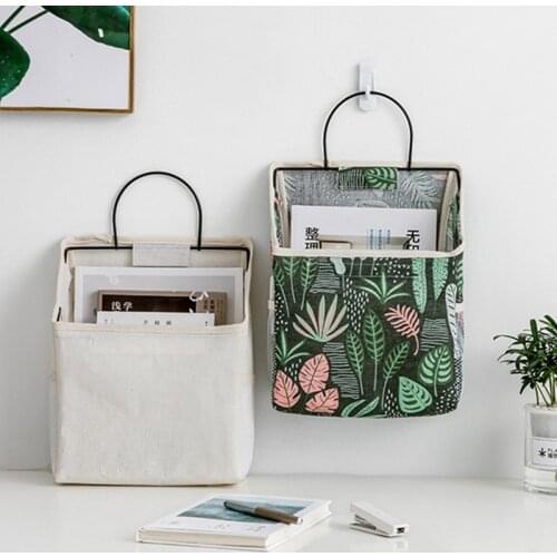 Cotton Linen Wall-mounted Storage Bag Wall Hanging Bedside Storage Organizer Book Magazine Mobile Phone Holder Storage Bag
