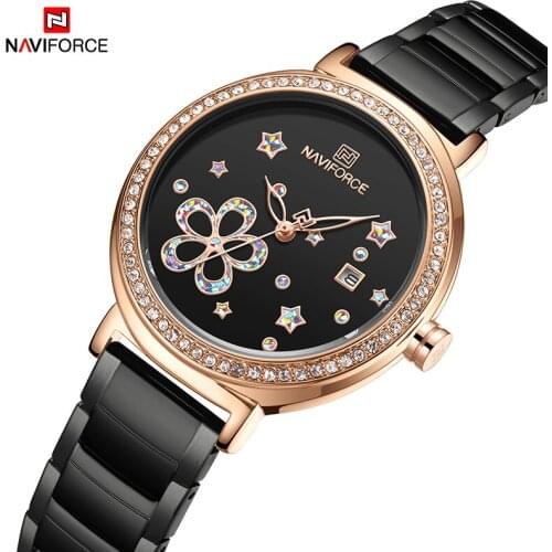 NAVIFORCE Women Quartz Date Watch Stainless Steel Strap Bracelet Water Ressistance Lady Clock Fashion Dress Casual Wristwatch