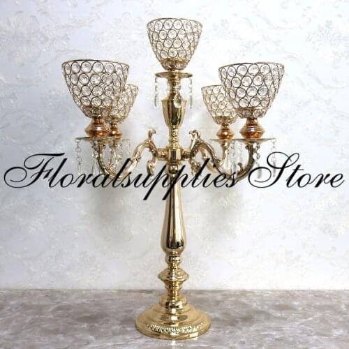 New Arrival Gold Bronze Color 5 Arms Candelabra Taper Candle Holders Chandeliers Wedding Centerpieces Decorative Candelabrum