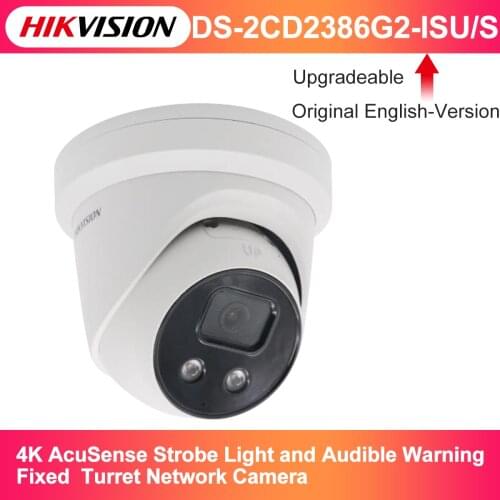 Original Hikvision 4K AcuSense Strobe Light and Audible Warning Fixed Turret Network Camera DS-2CD2386G2-ISU/SL