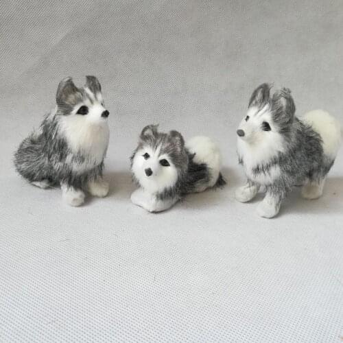 About 10-12cm polyethylene&furs gray husky one lot/3 pieces home decoration props ,baby toy gift d0785
