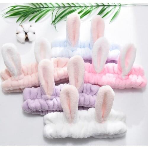 Cute Big Ears Girls Headbands For Women Hair Band Wash Face Elastic Headband Headwear Hairbands Coral Fleece Hair Accessories